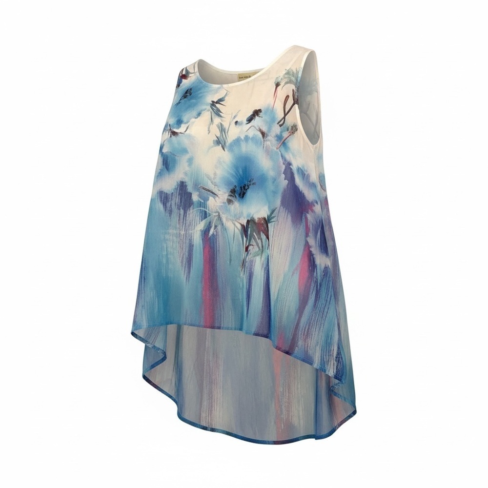 Seventh Avenue Blue Floral High-Low Sleeveless Blouse – Size L